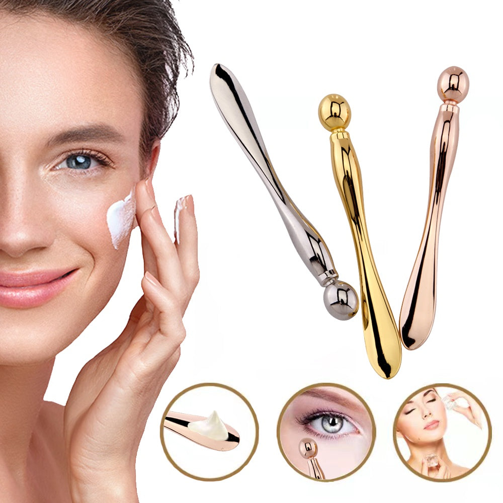Eye Cream Stick Roller & Metal Spatula – Puff Applicator & Facial Massage Tool